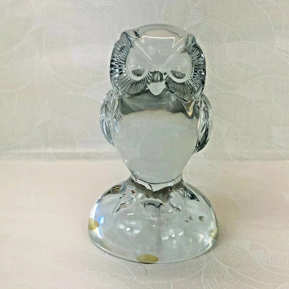 Vintage Sevres France Clear Crystal Owl 4.5" Paperweight Bird